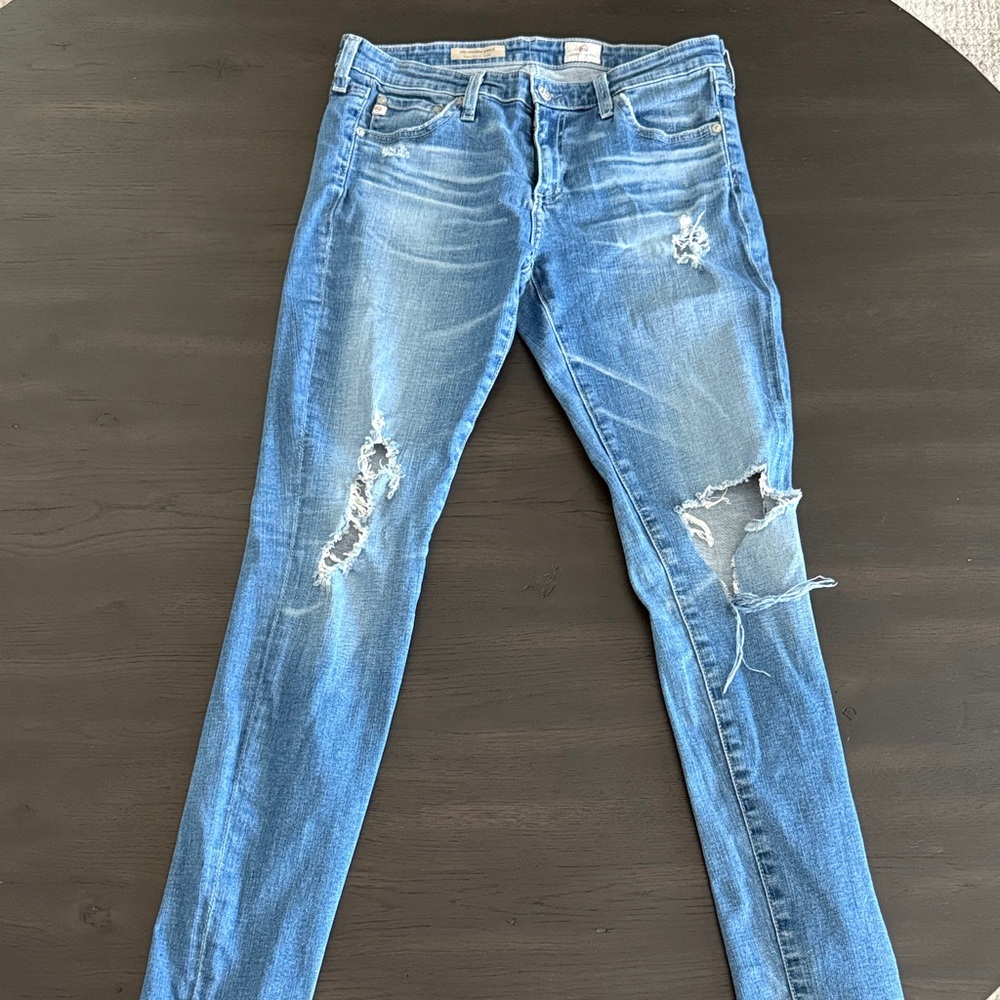 AG Adriano Goldschmied Light Blue Distressed Skinny Jeans